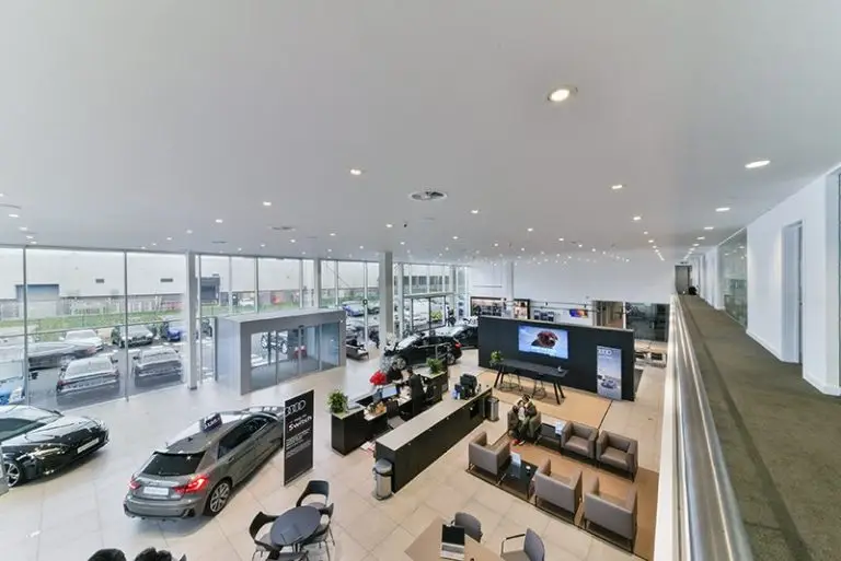 new car showroom with office furniture