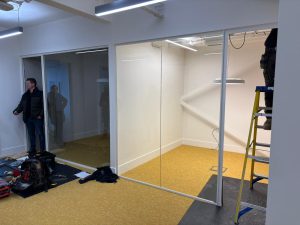 An image of the installation of glass partitions